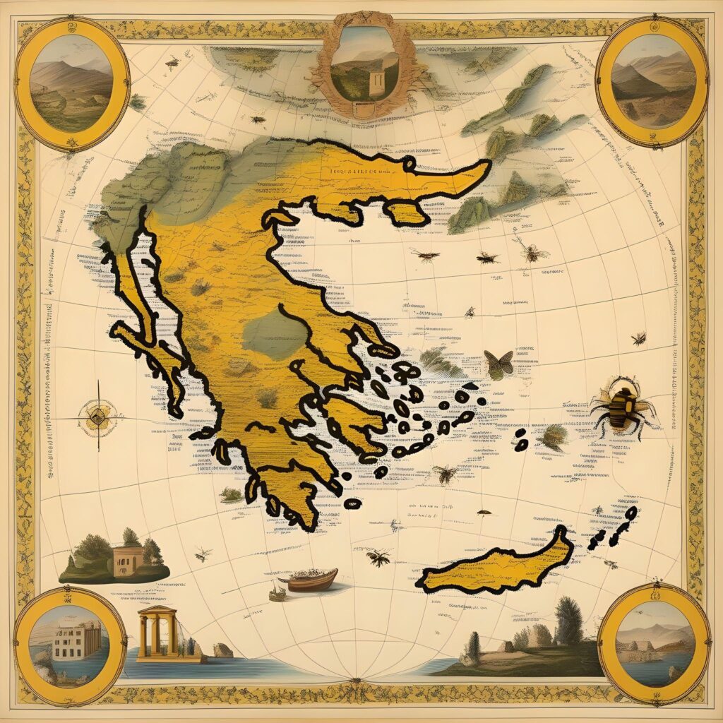 Abeja Grecia, mapa miel